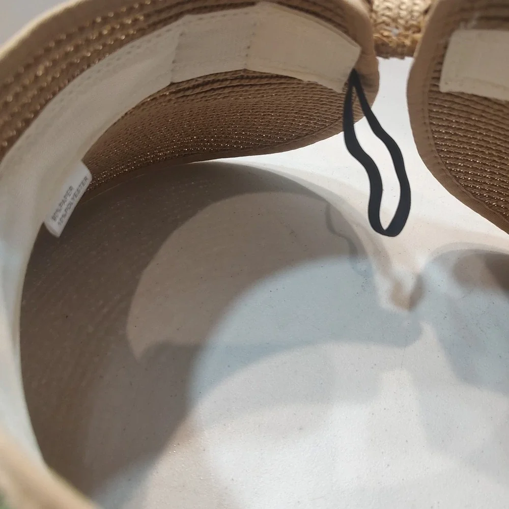 Women Wide Brim Hand‎ Painted Paper Hat Adjustable Open Top Sweat Band Brown Bow